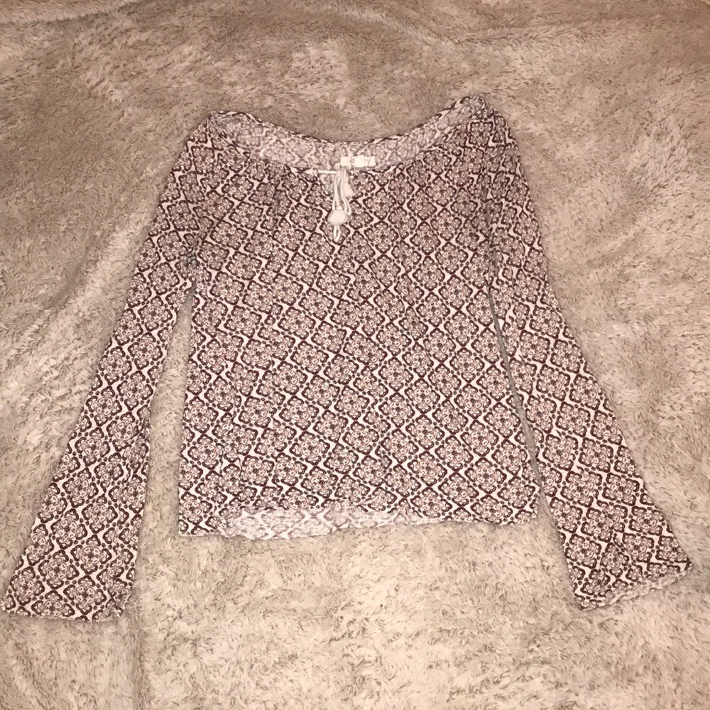 White and Red pattern off the shoulder top